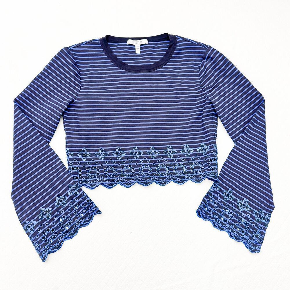 Derek Lam 10 Crosby Striped Top Lace Embellished Edge Size M